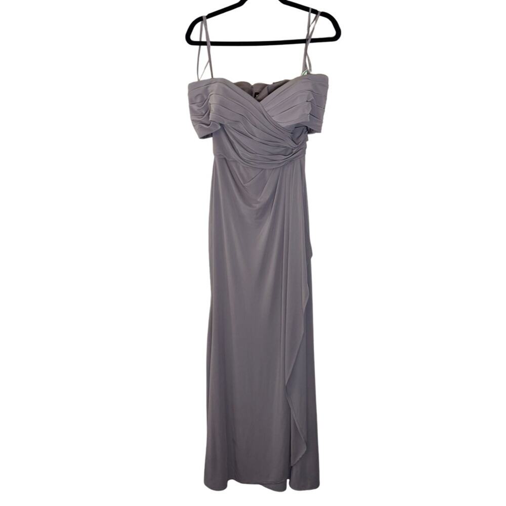 La Femme Ruched Jersey Long Gown with V-Neckline - Cocoa Size 4